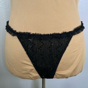 Victoria’s Secret sexy little things black mesh Sequin Ruffle Thong Bow Back M/L